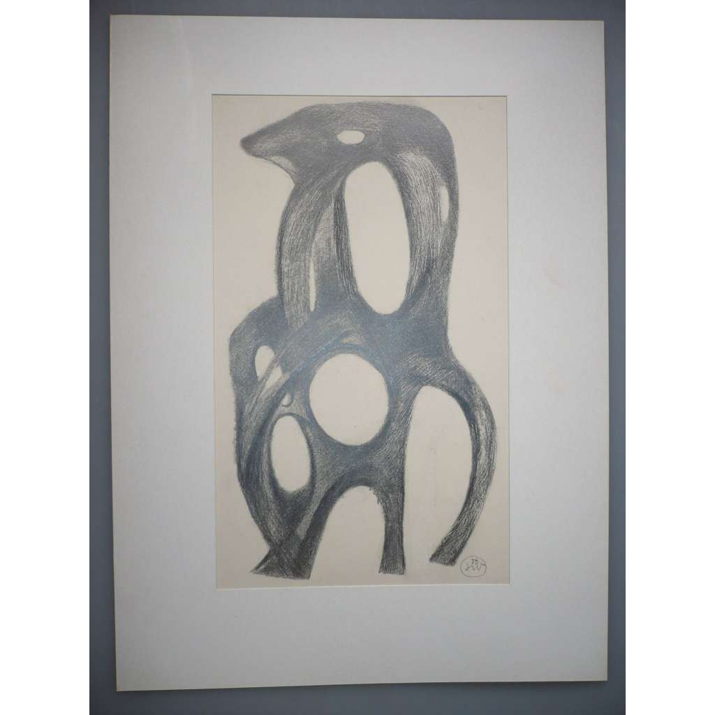 Jindřich Wielgus (1910 - 1998) - Studie sochy, abstrakce - kresba tužkou 1950, grafika, signováno