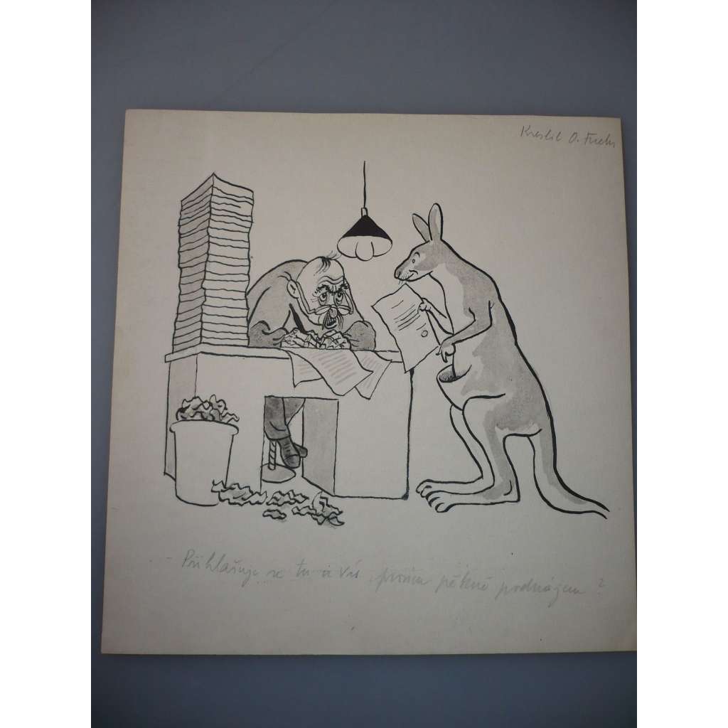 Otakar Fuchs  (1900 - 1980) - Úředník a klokan - kresba tuší a akvarel, grafika, signováno