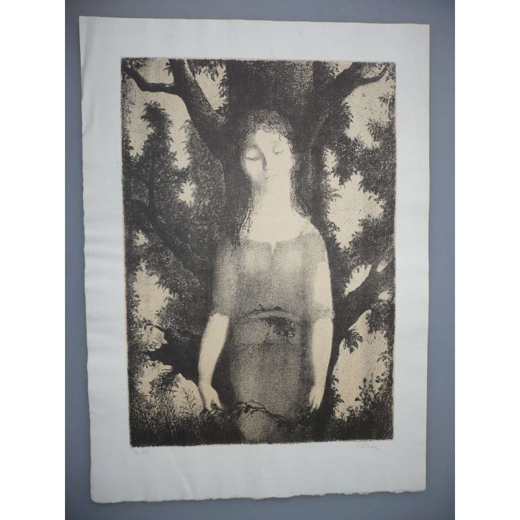 Ludmila Jiřincová (1912 - 1994) - Smutná dívka - litografie, signována grafika