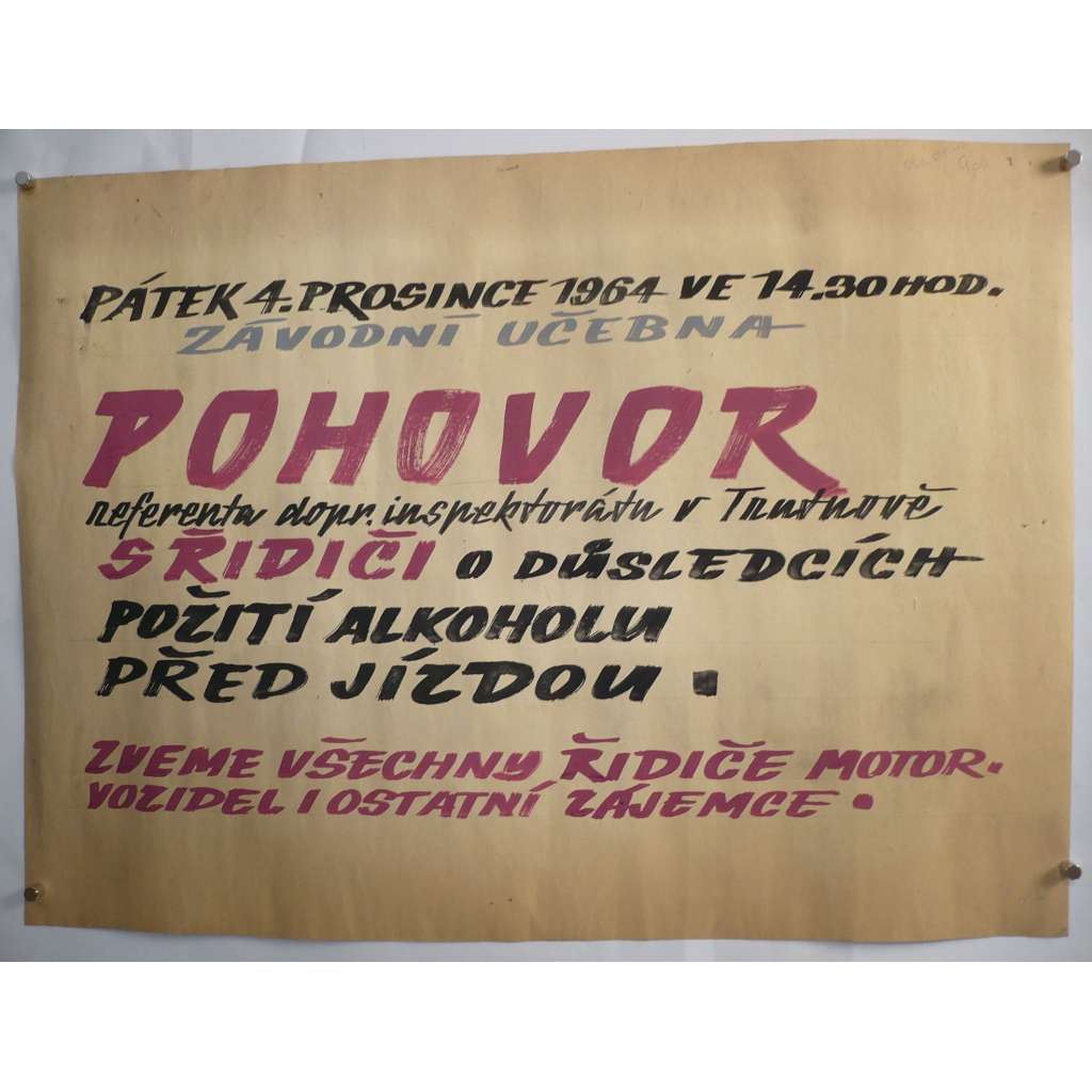 Pohovor, důsledky požití alkoholu před jízdou - bezpečnost práce - socialismus - plakát