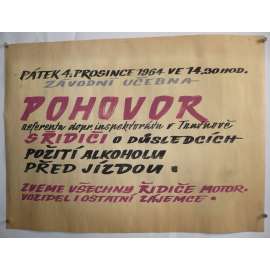 Pohovor, důsledky požití alkoholu před jízdou - bezpečnost práce - socialismus - plakát