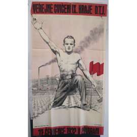 Veřejné cvičení IX. kraje D.T.J. Příbram - 17. červenec 1932 [Dělnická tělocvičná jednota] - socialismus - plakát