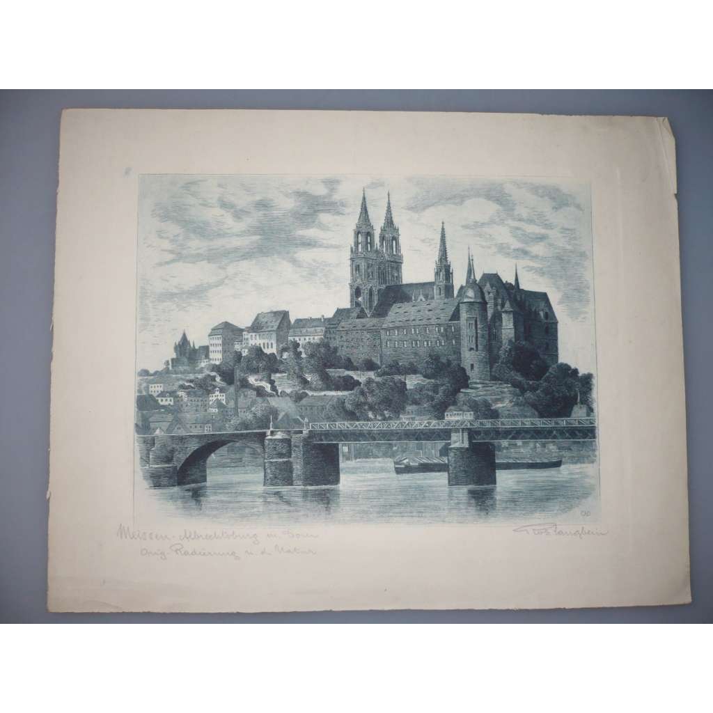Robert Langbein (1864 - 1932) - Meissen Albrechtburg [Hrad Míšeň, Německo] - lept, grafika, signováno