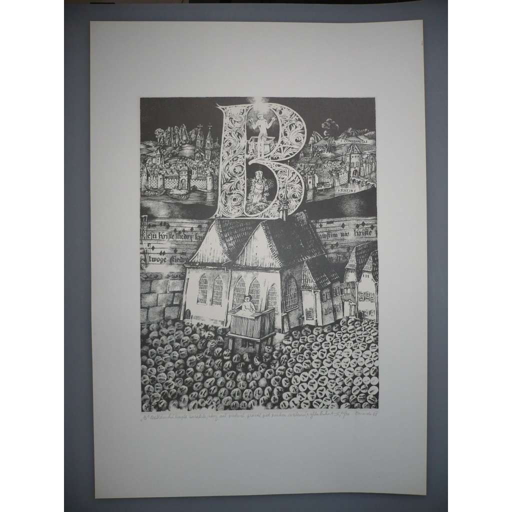 Lumír Čmerda (1930 - 2021) - Betlémsá kaple - Z edice Praha A - litografie 1988, grafika, signováno