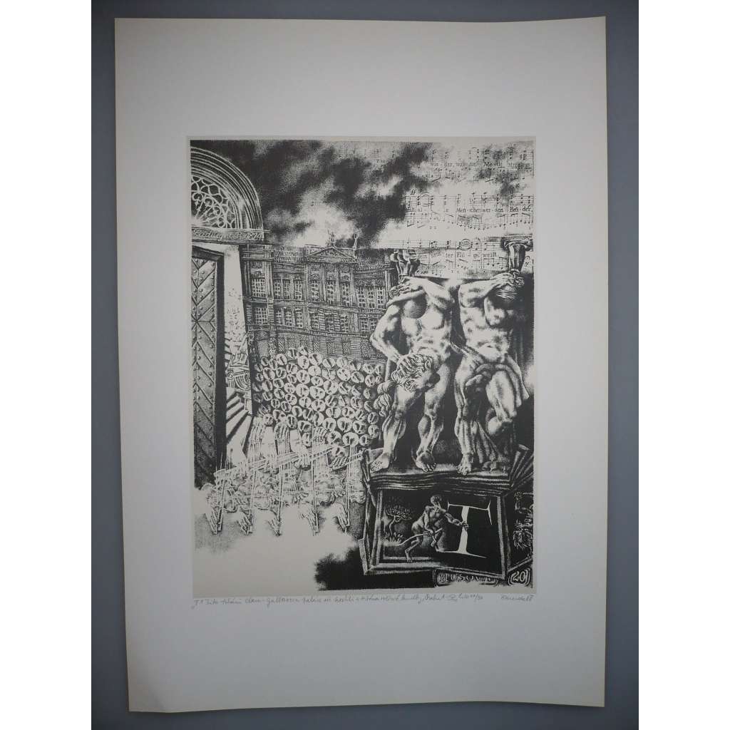 Lumír Čmerda (1930 - 2021) - Glam-Gallasův palác - Z cyklu Praha A - litografie 1988, grafika, signováno
