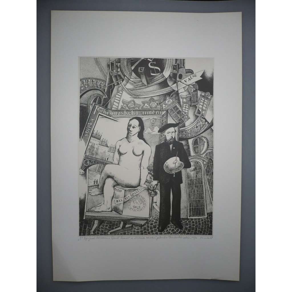 Lumír Čmerda (1930 - 2021) - Rousseau a Picasso - Z cyklu Praha A - litografie 1988, grafika, signováno