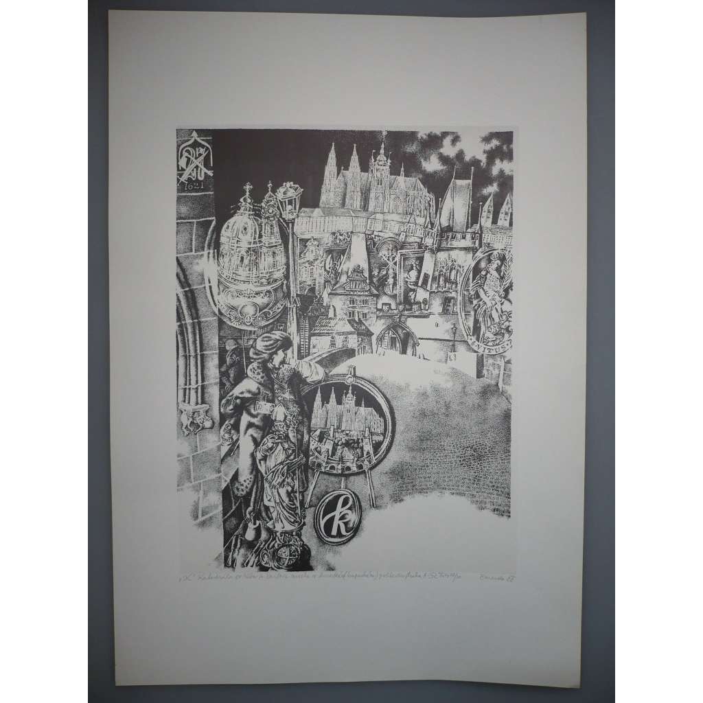 Lumír Čmerda (1930 - 2021) - Praha Katedrála Svatého Víta - Z cyklu Praha A - litografie 1988, grafika, signováno