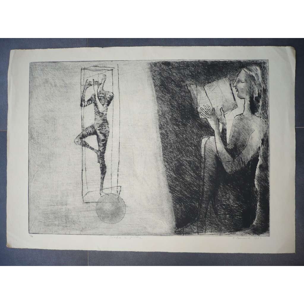 František Burant (1924 - 2001) - Dívka - suchá jehla a mezzotinta 1984, grafika, signováno