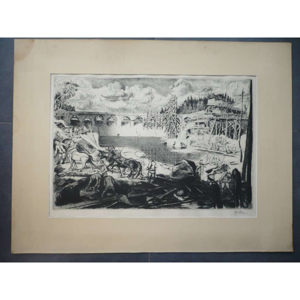 Alex Adolf Jelínek (1890 - 1957) - Údolí přehrady na Želivce - lept, grafika, signováno