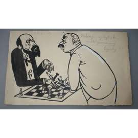 Otakar Fuchs (1900 - 1980) - Šachisté - kresba tuší, grafika, signováno