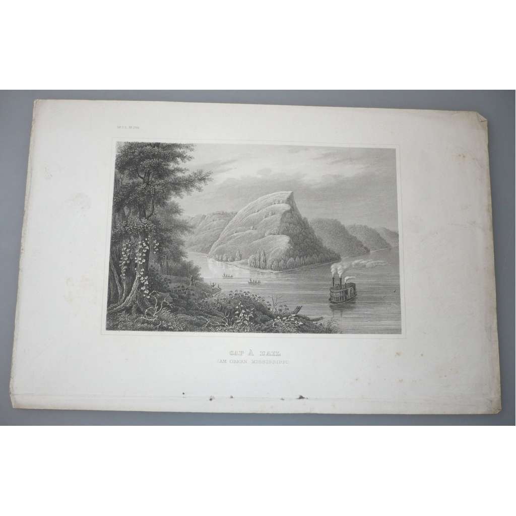 Parník na řece Mississipi, USA - oceloryt 1850, grafika, nesignováno