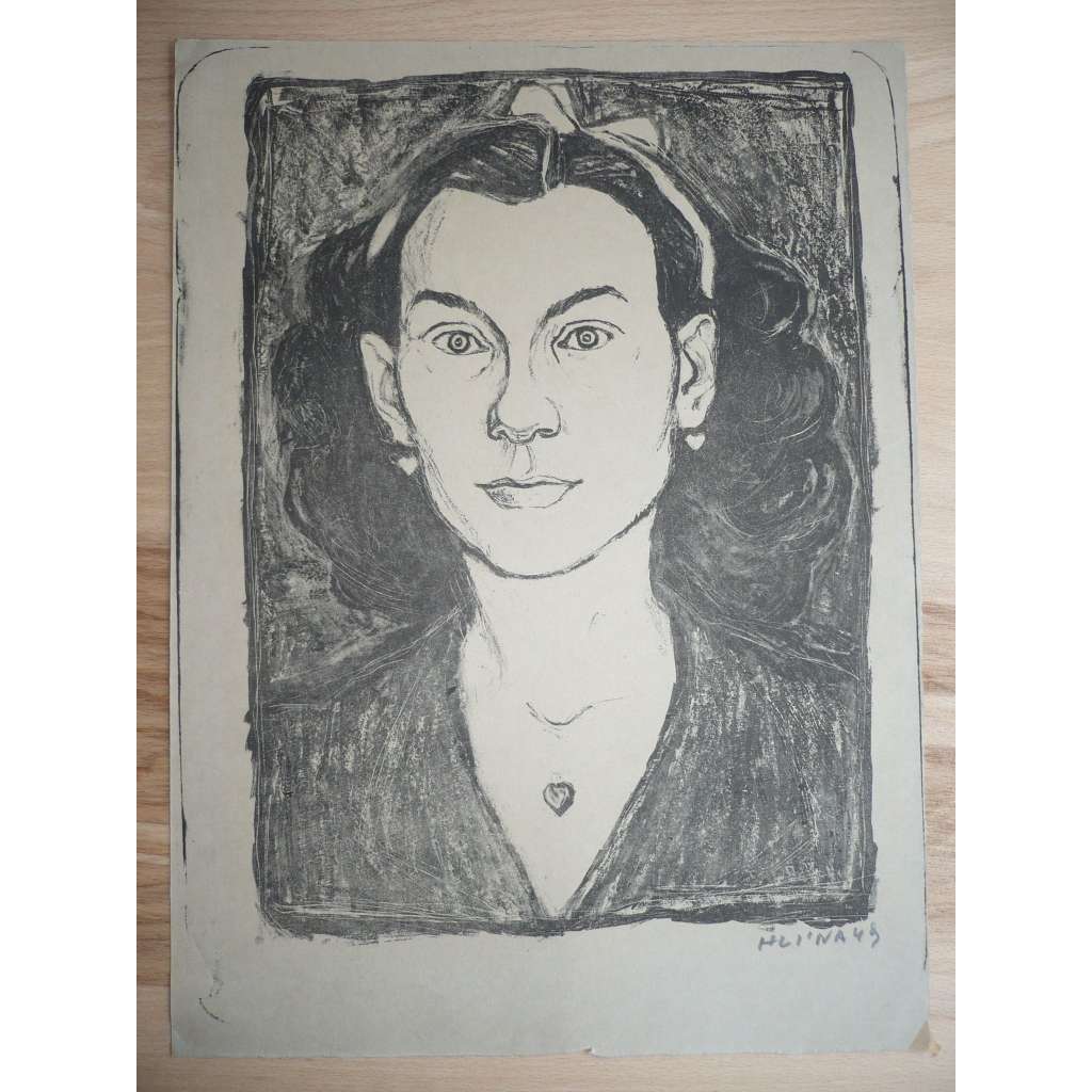 Jan Hlína (1925 - 1991) - Portrét ženy - litografie 1948, grafika, signováno