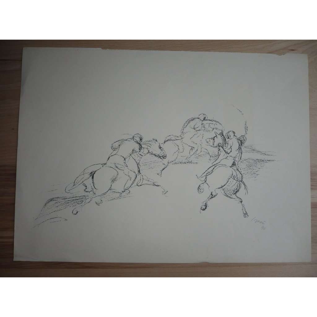 Josef Brož (1904 - 1980) - Jezdci na koních - litografie 1944, grafika, signováno