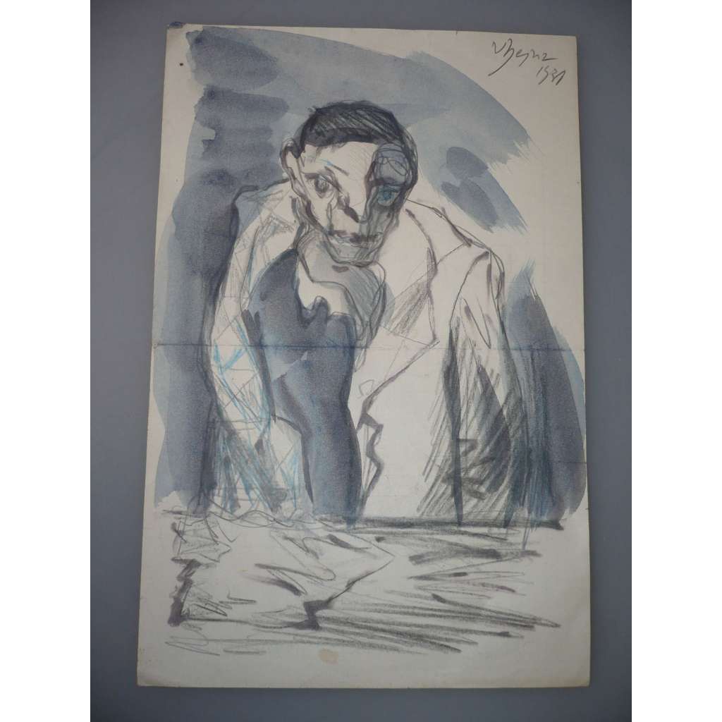 Václav Hejna (1914 - 1985) - Opilý muž - kresba a akvarel 1931, grafika, signováno