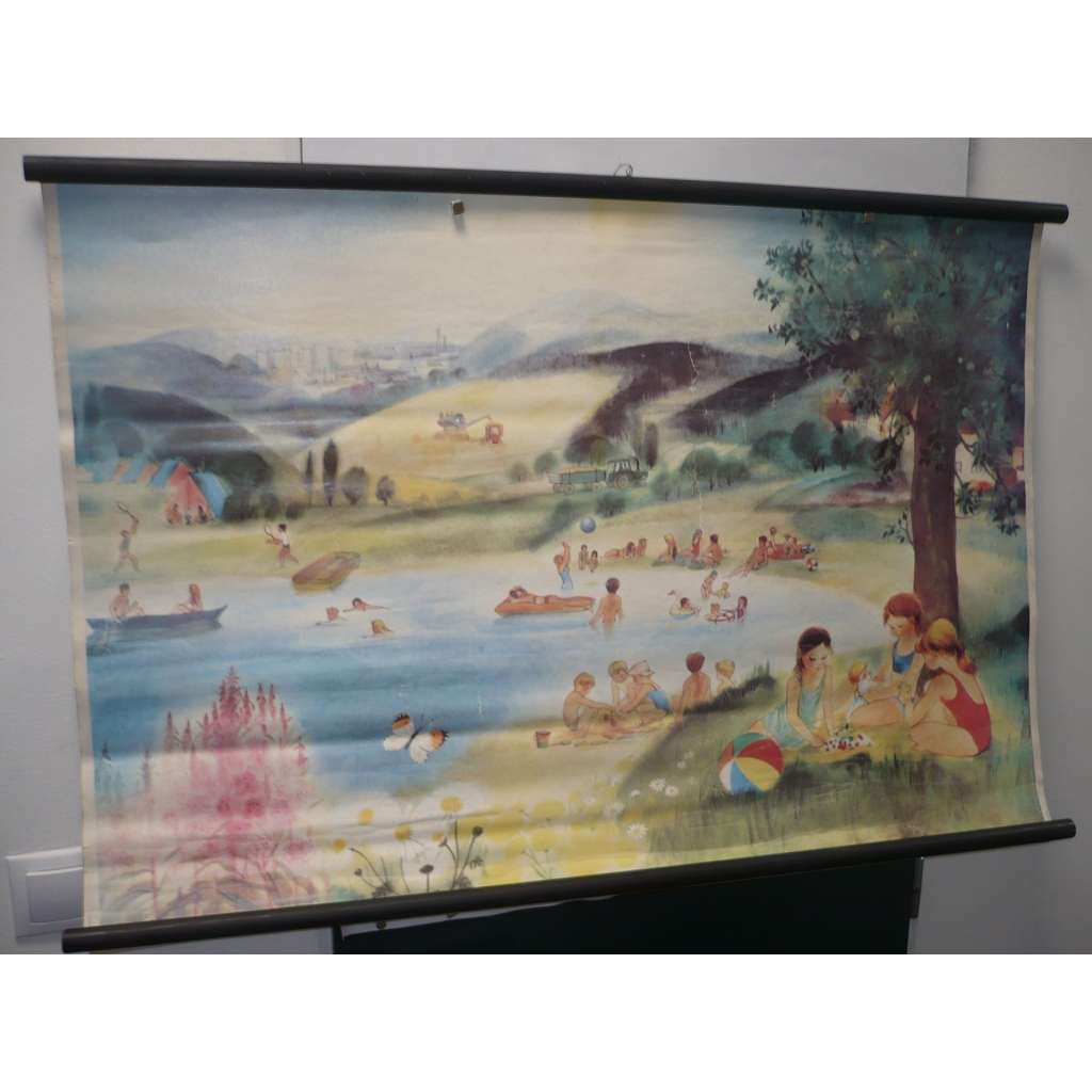 Rybník, koupaliště, léto - školní plakát, výukový obraz