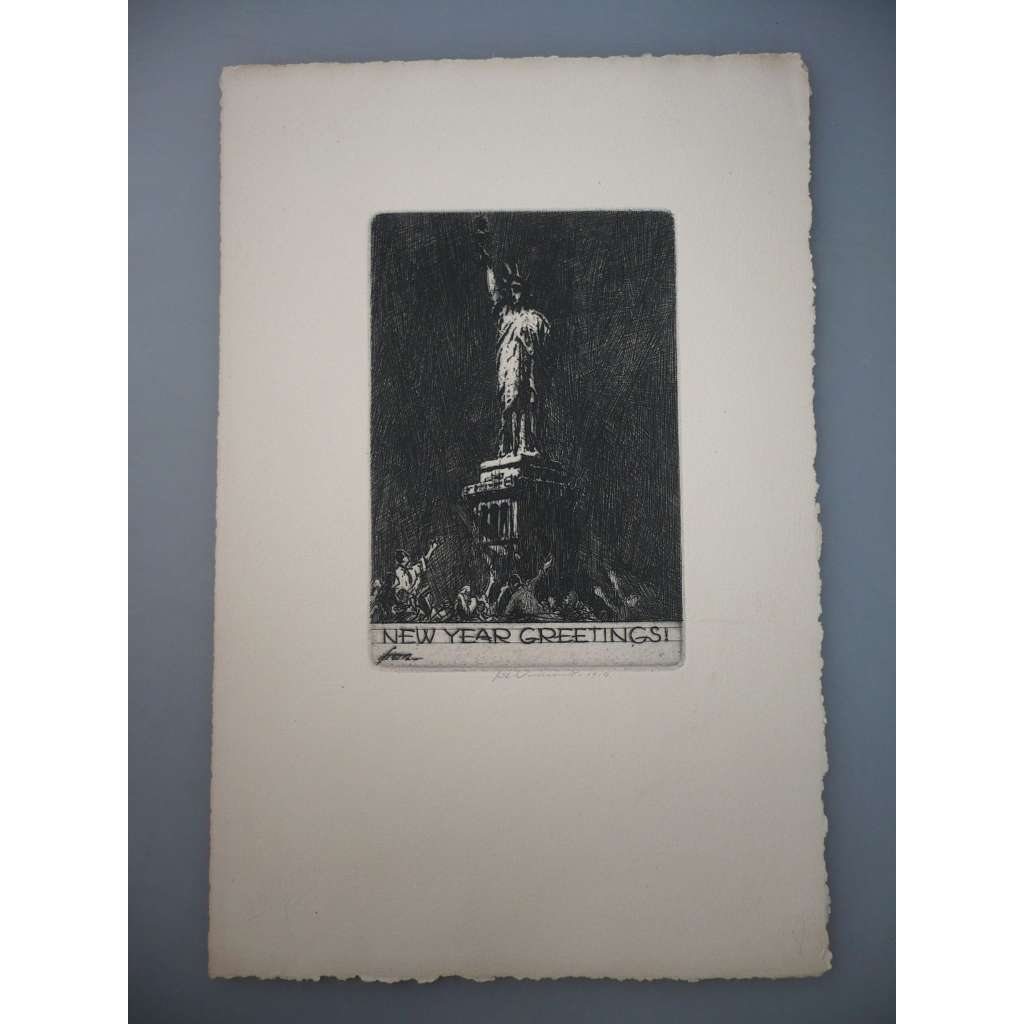 Jan Charles (1884 - 1970) - New York, socha Svobody - lept, grafika, signováno