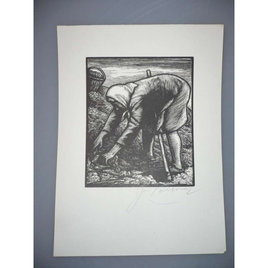 Jan Rambousek (1895 - 1976) - Na bramborách - dřevoryt, grafika, signováno