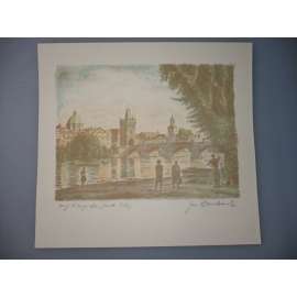 Jan Rambousek (1895 - 1976) - Praha - Karlův most - litografie, grafika, signováno