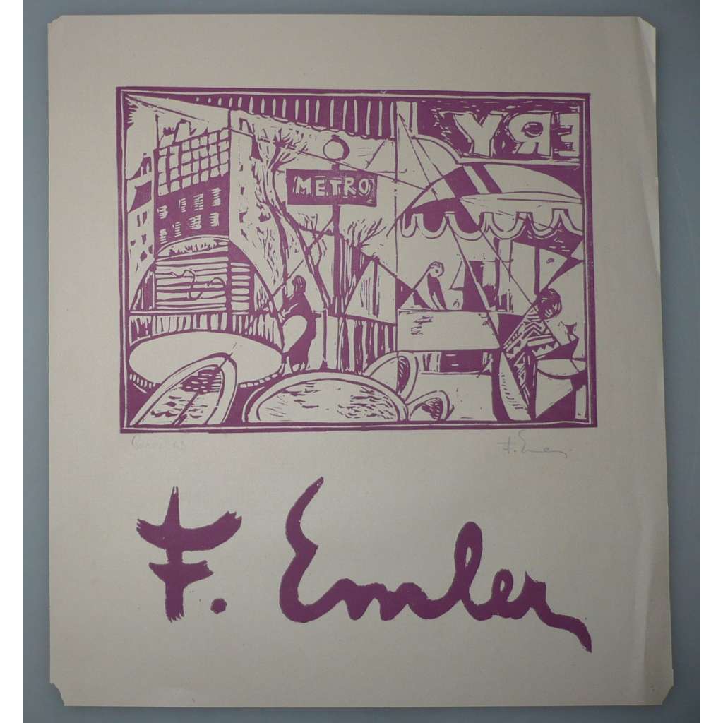 František Emler (1912 - 1992) - Paříž - linoryt 1948, grafika, signováno