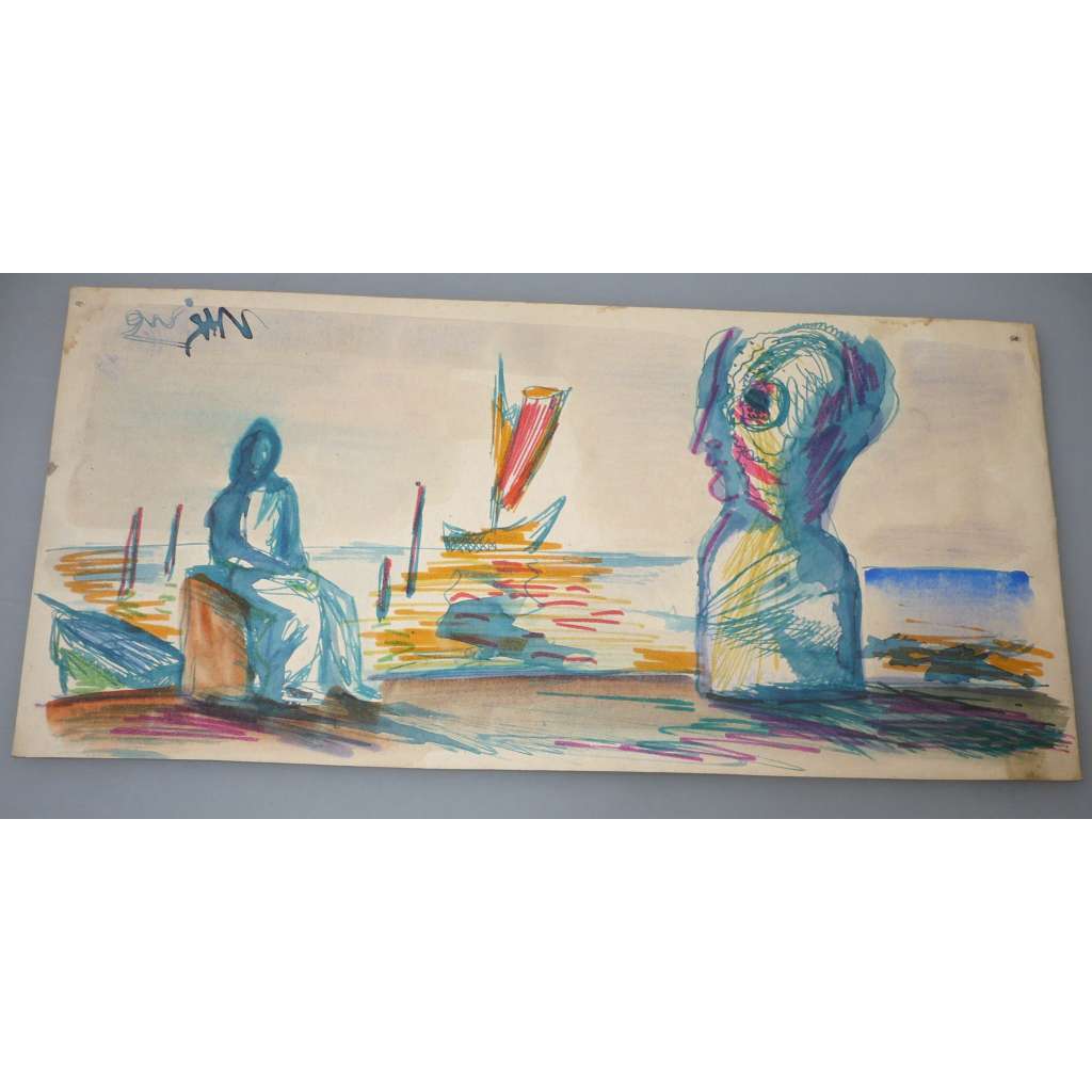 Václav Hejna (1914 - 1985) - U moře - akvarel, grafika, signováno