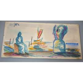 Václav Hejna (1914 - 1985) - U moře - akvarel, grafika, signováno