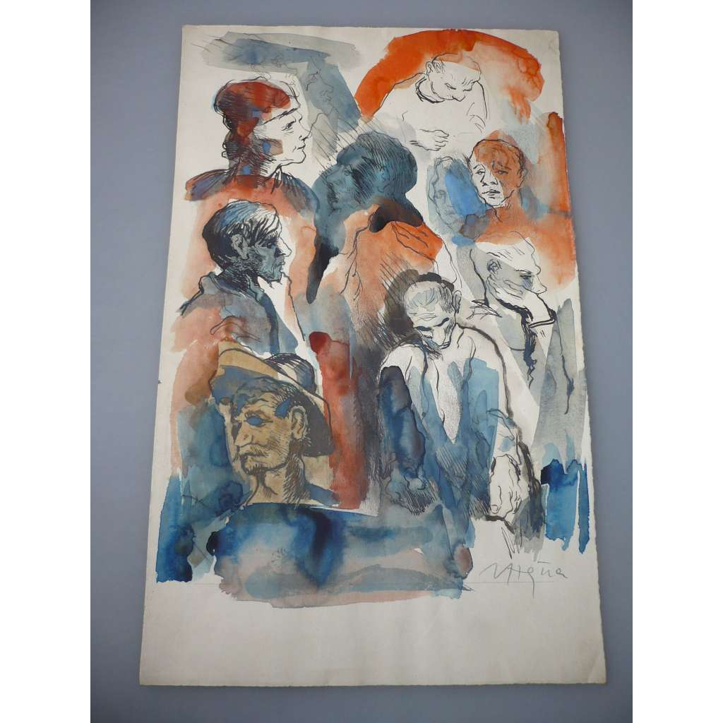 Václav Hejna (1914 - 1985) - Tváře - akvarel, grafika, signováno