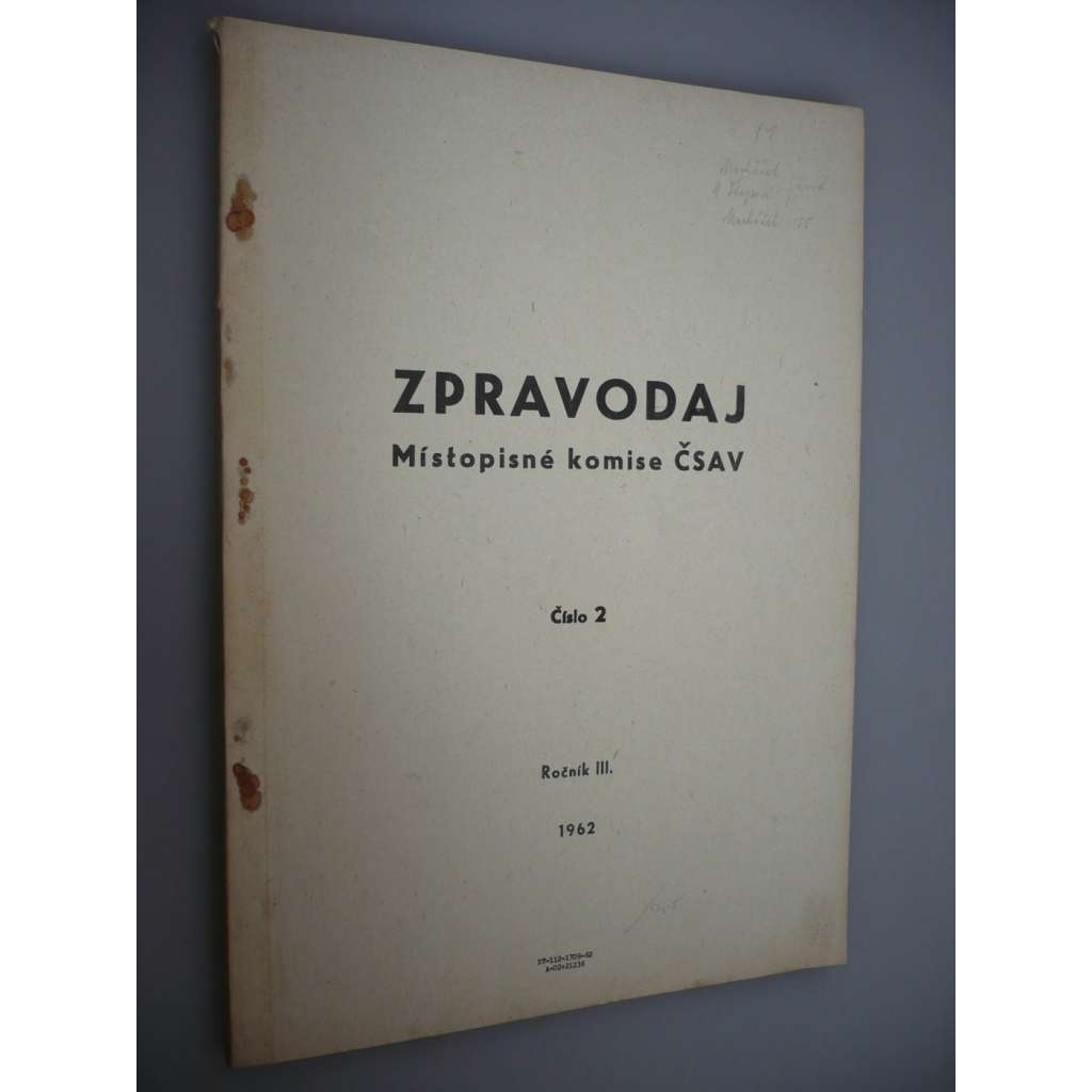 Zpravodaj Místopisné komise ČSAV. Číslo 2. Ročník III. Rok 1962