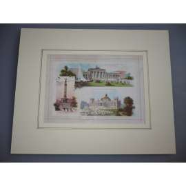 Berlín, Německo - Reichstagsgebäude; Brandenburger Thor - litografie cca 1810, grafika, nesignováno