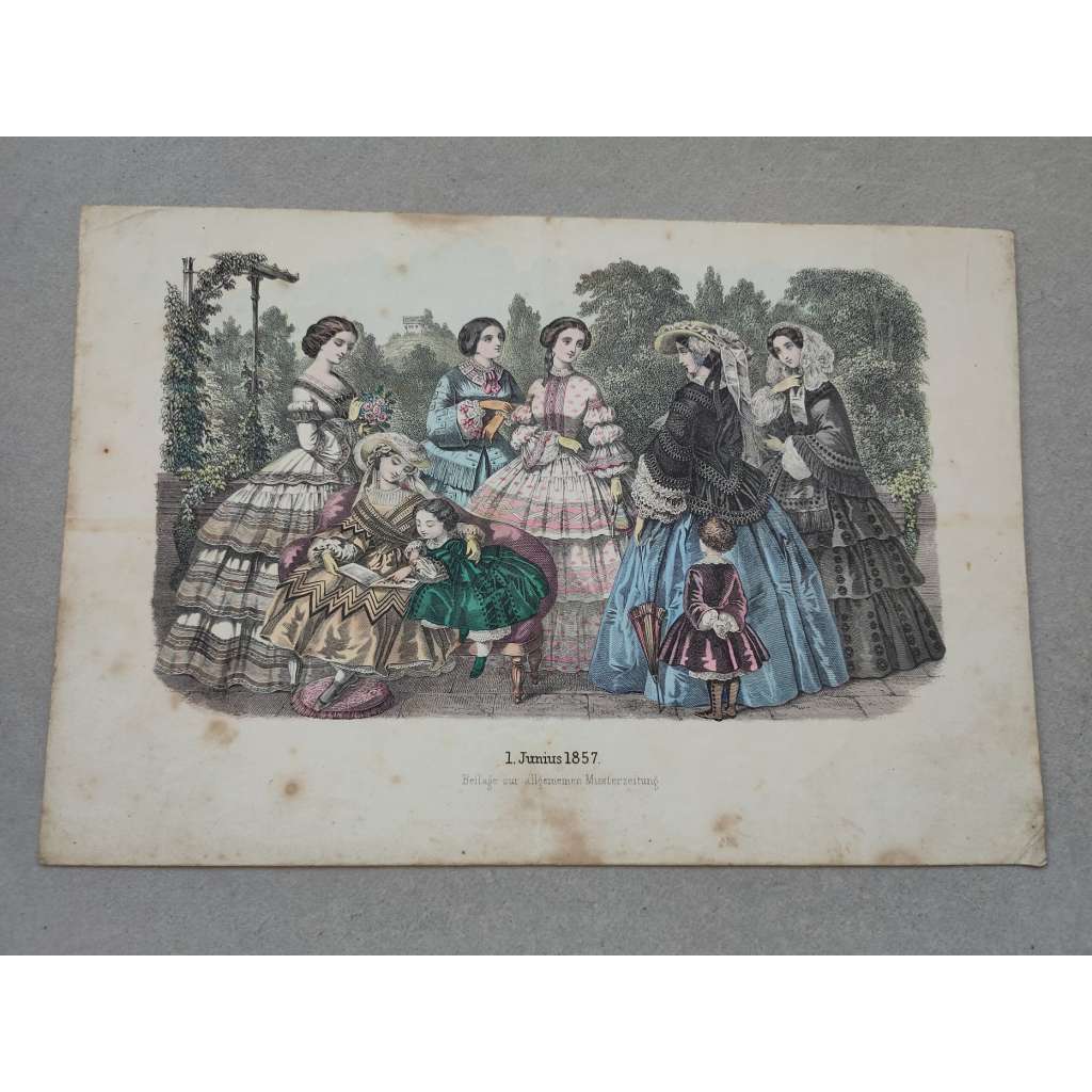 Biedermeier - Móda 1857 - kolorovaná litografie, grafika, nesignováno