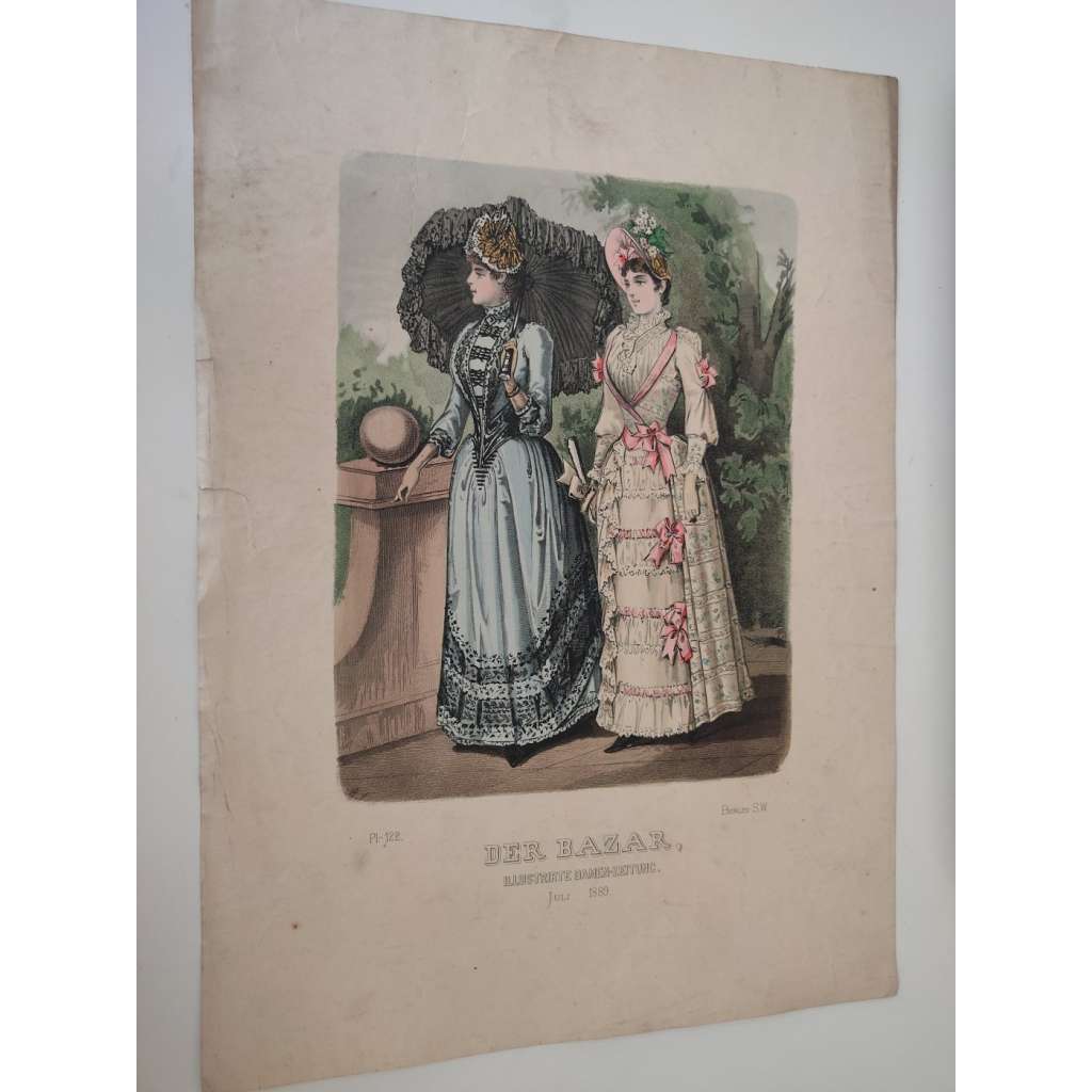 Der Bazar 1889, Německo - [Móda, ošacení, klobouk, účes] - kolorovaná litografie, grafika, nesignováno