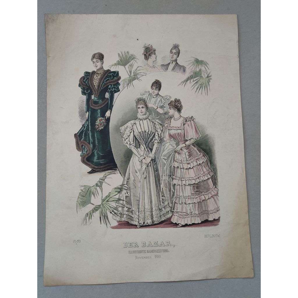Der Bazar 1893, Německo - [Móda, ošacení, klobouk, účes] - kolorovaná litografie, grafika, nesignováno