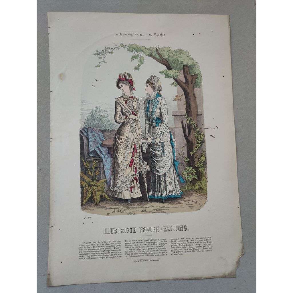 Biedermeier 1880 [móda, oblečení, ženy] - kolorovaná litografie cca 1850, grafika, nesignováno