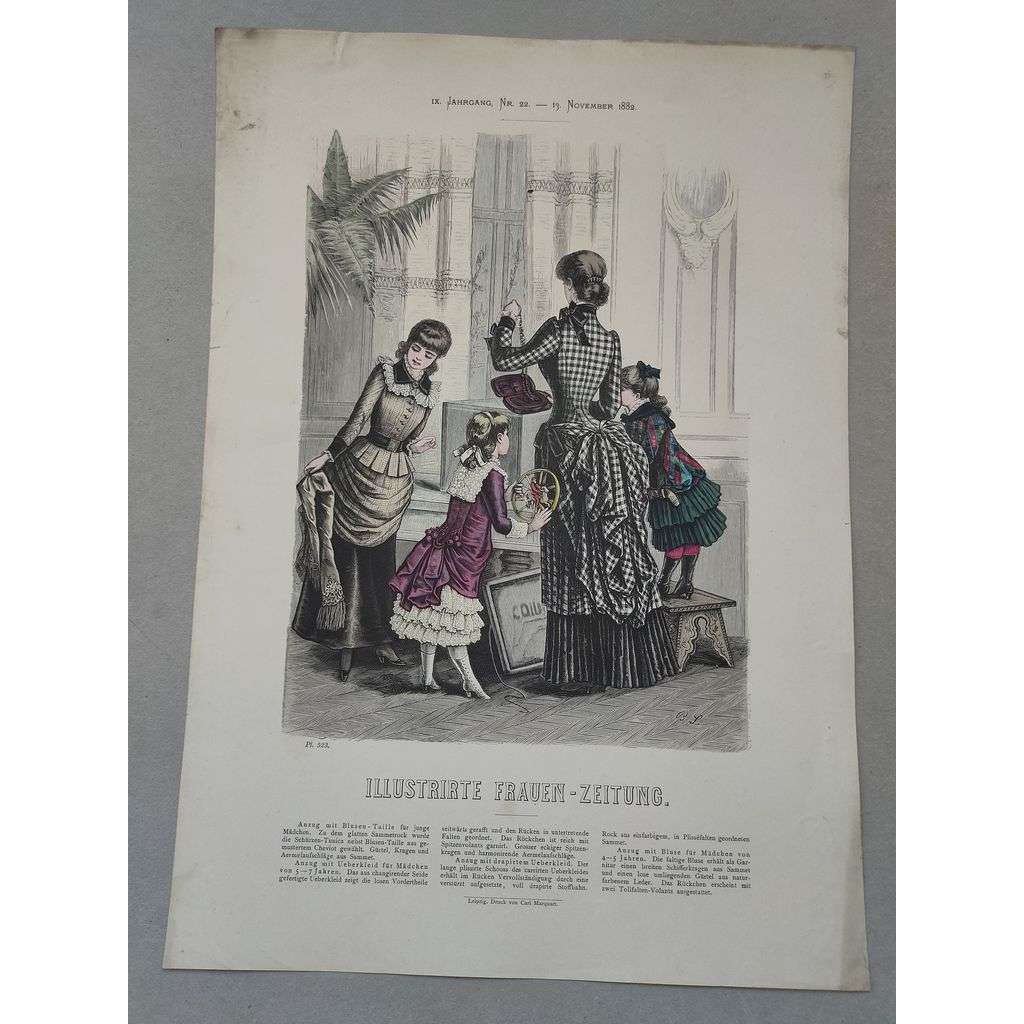 Biedermeier 1882 [móda, oblečení, ženy] - kolorovaná litografie cca 1850, grafika, nesignováno