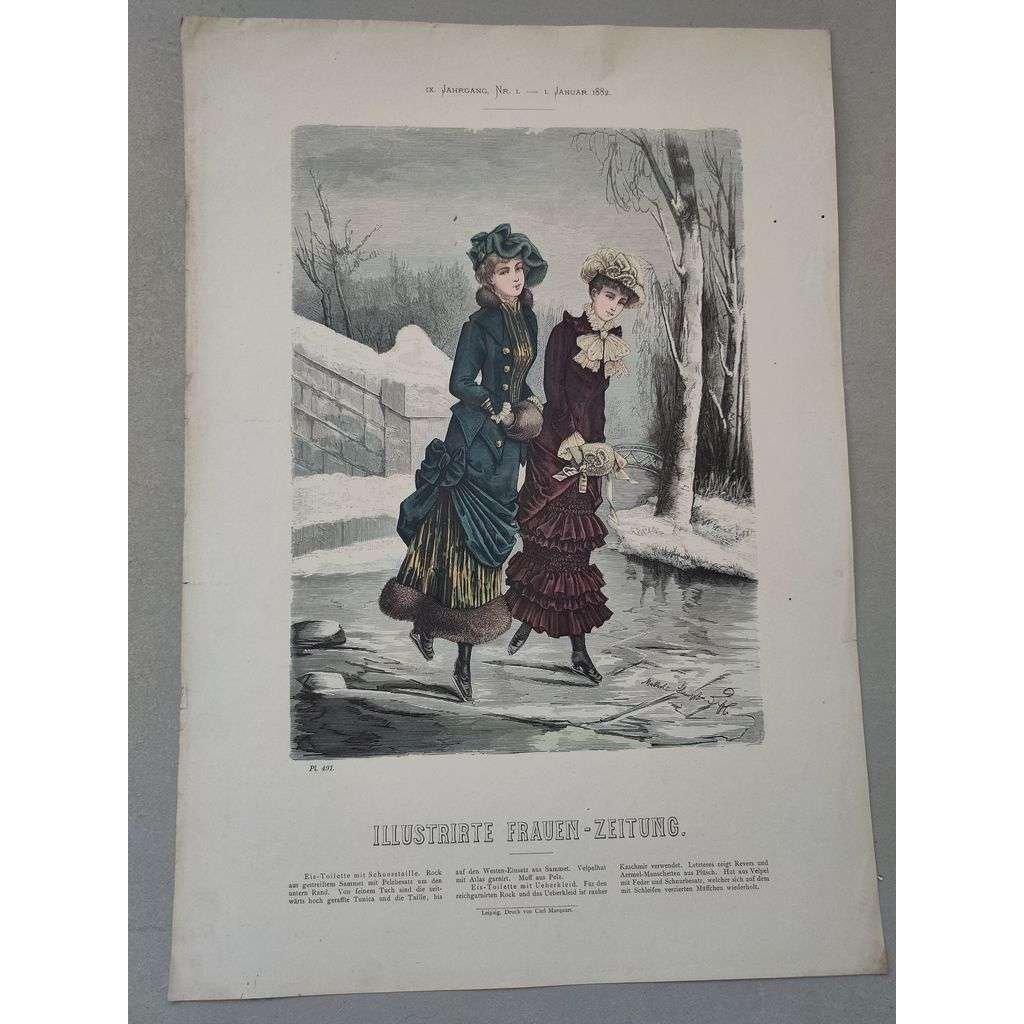 Biedermeier 1882 [móda, oblečení, ženy] - kolorovaná litografie cca 1850, grafika, nesignováno