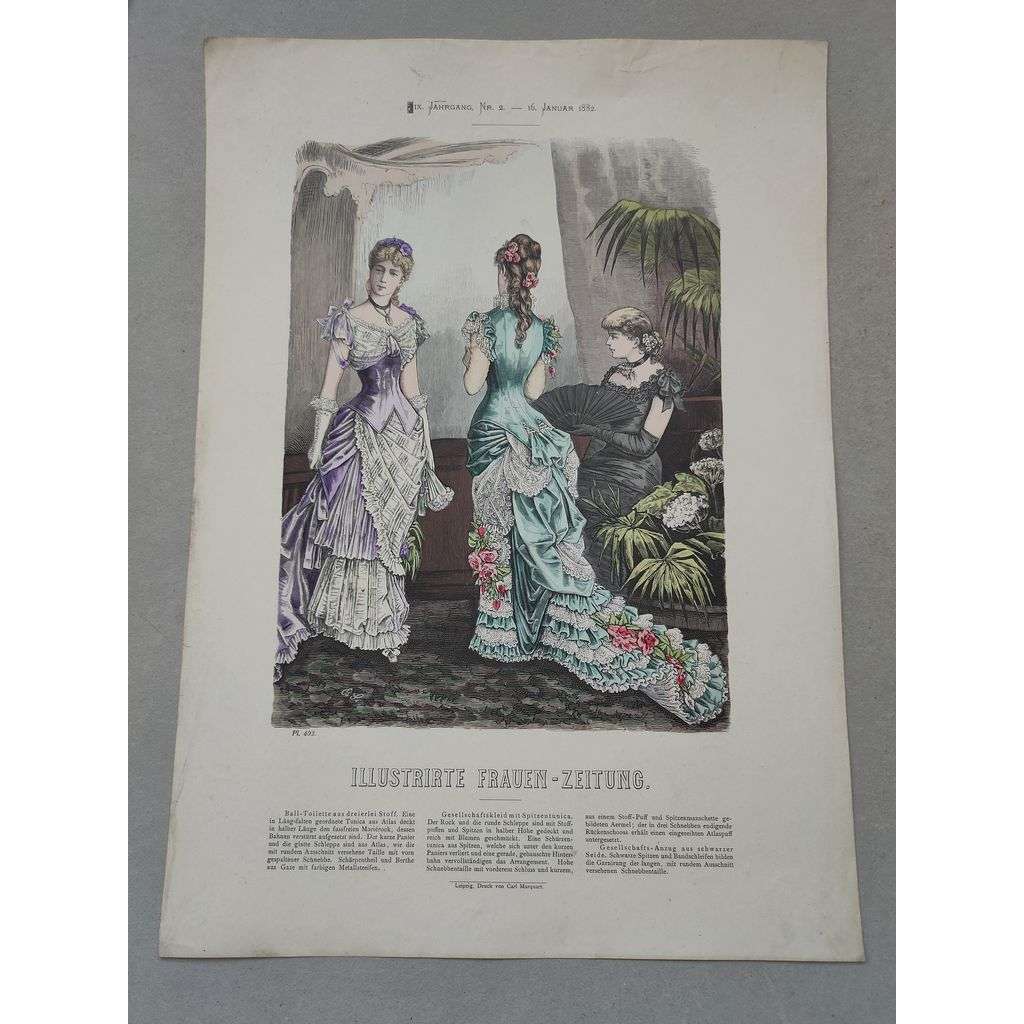 Biedermeier 1882 [móda, oblečení, ženy] - kolorovaná litografie cca 1850, grafika, nesignováno