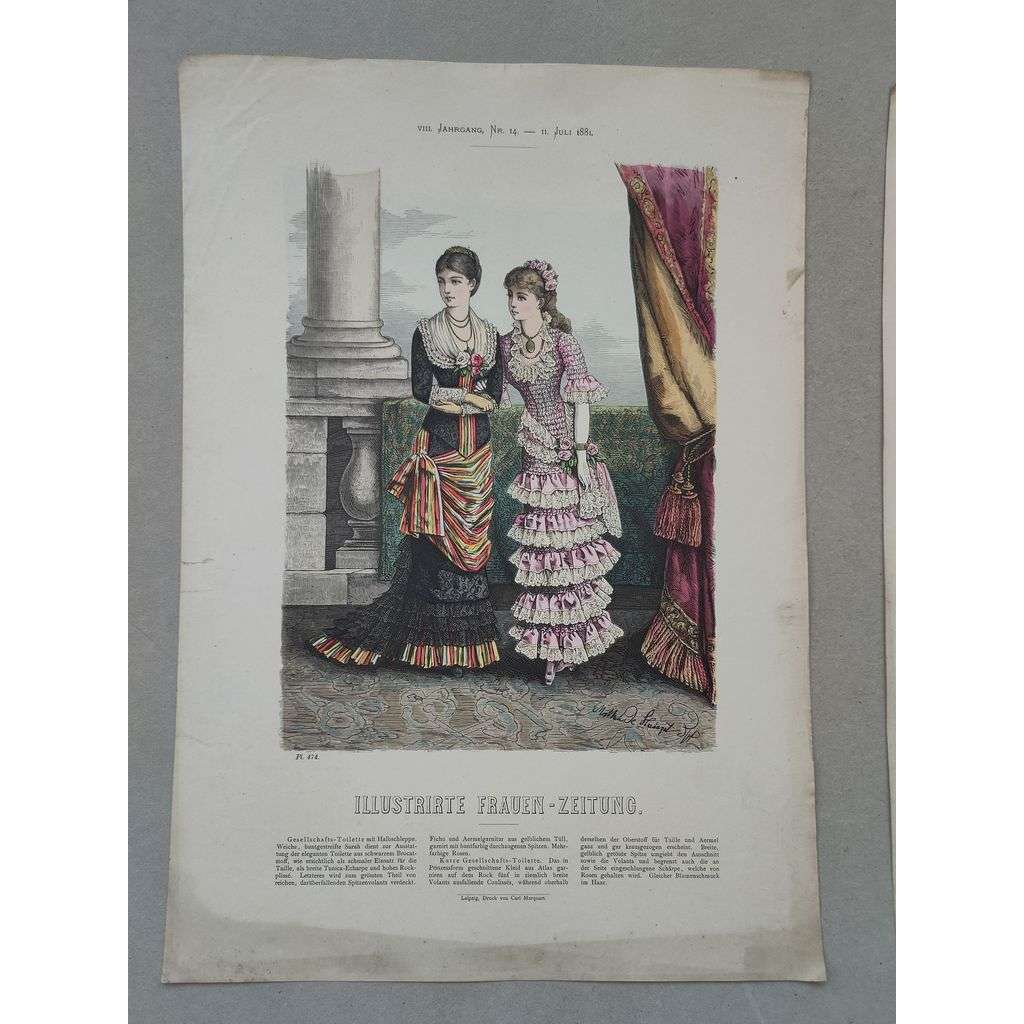 Biedermeier 1881 [móda, oblečení, ženy] - kolorovaná litografie cca 1850, grafika, nesignováno