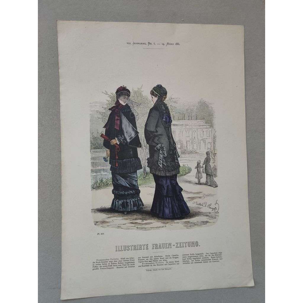 Biedermeier 1881 [móda, oblečení, ženy] - kolorovaná litografie cca 1850, grafika, nesignováno
