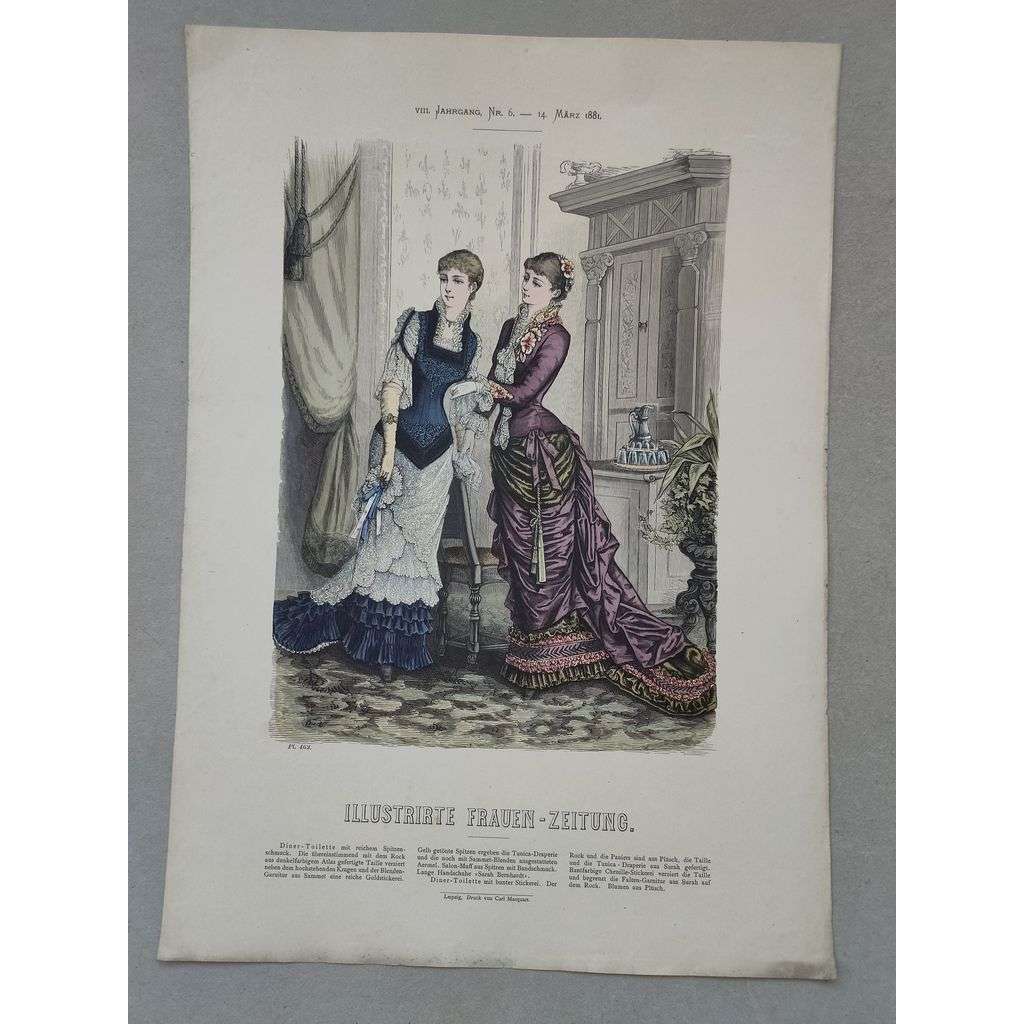 Biedermeier 1881 [móda, oblečení, ženy] - kolorovaná litografie cca 1850, grafika, nesignováno