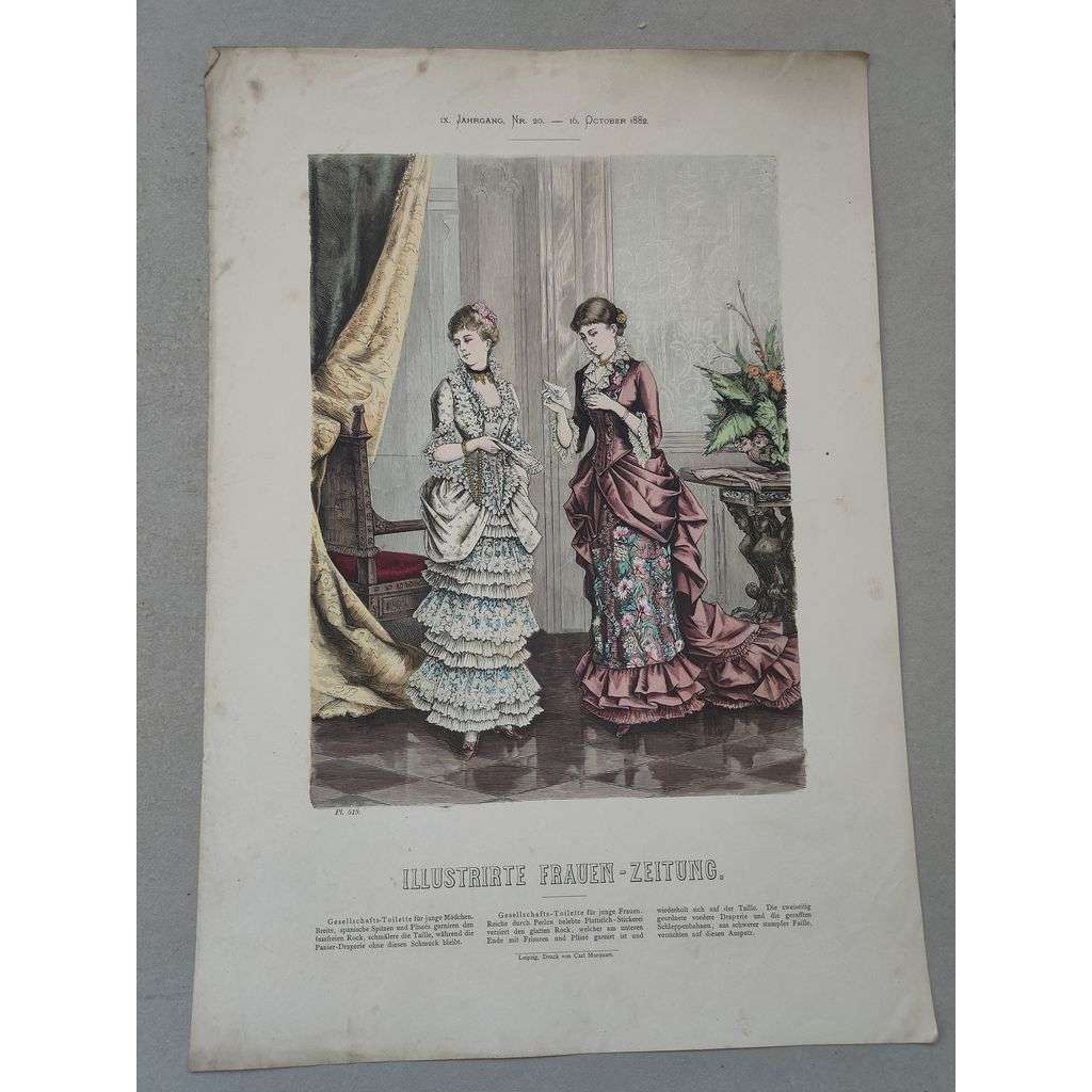 Biedermeier 1882 [móda, oblečení, ženy] - kolorovaná litografie cca 1850, grafika, nesignováno