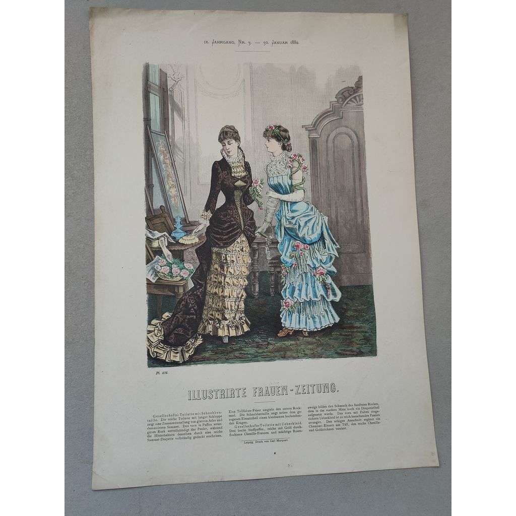 Biedermeier 1882 [móda, oblečení, ženy] - kolorovaná litografie cca 1850, grafika, nesignováno