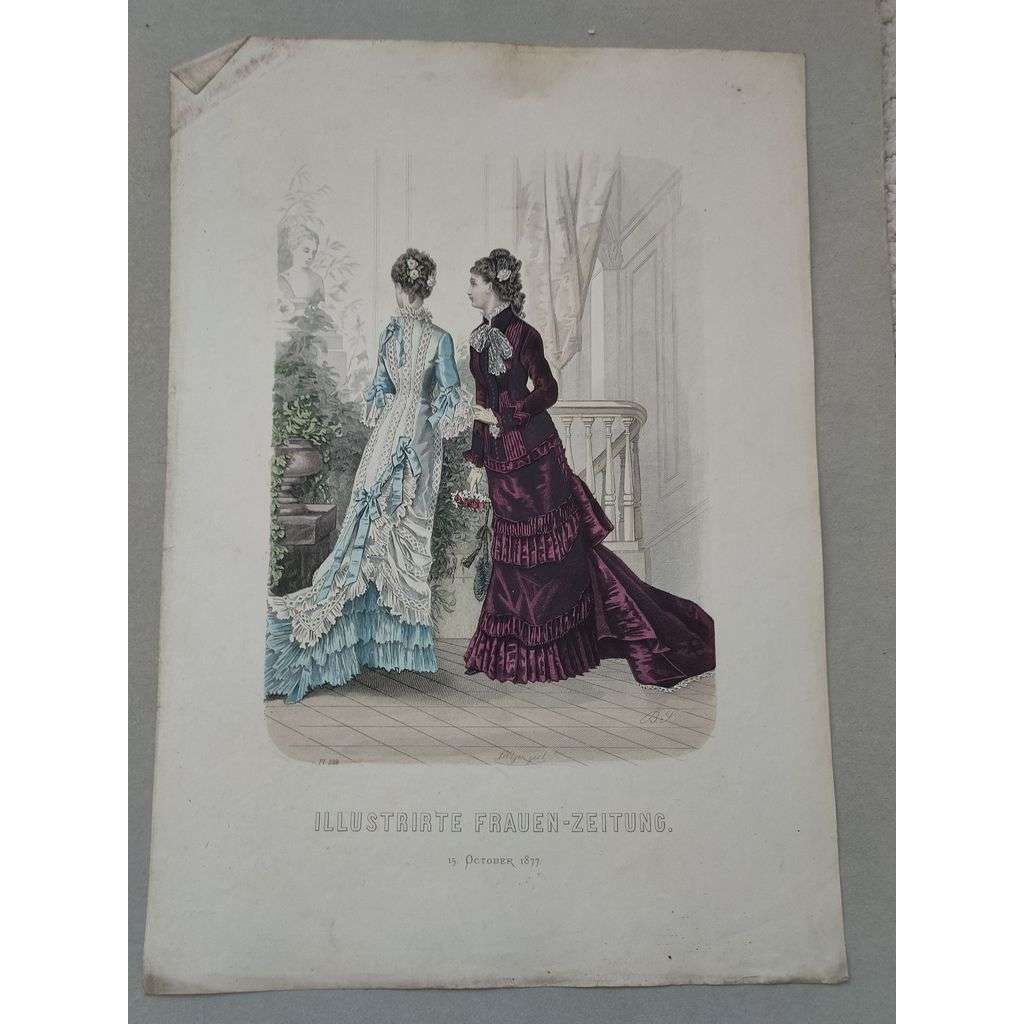 Biedermeier 1877 [móda, oblečení, ženy] - kolorovaná litografie cca 1850, grafika, nesignováno