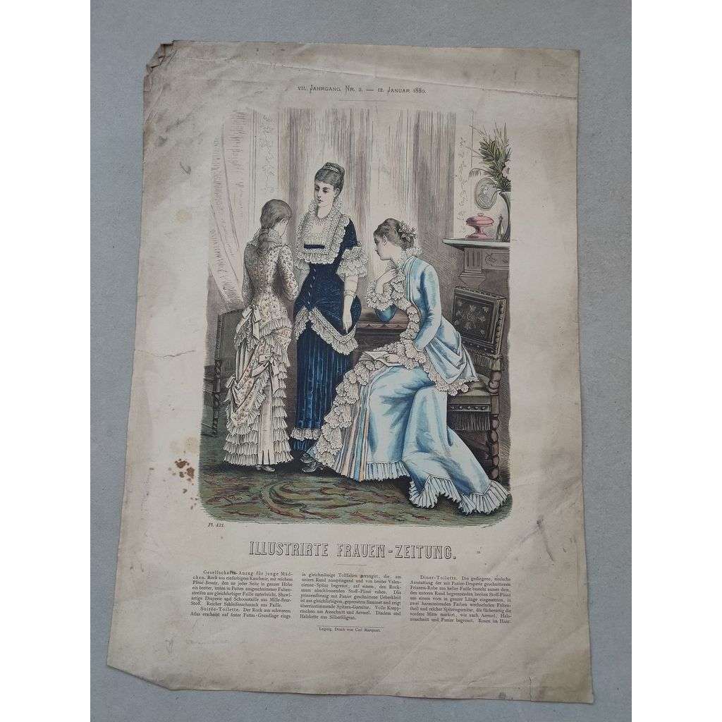 Biedermeier 1880 [móda, oblečení, ženy] - kolorovaná litografie cca 1850, grafika, nesignováno