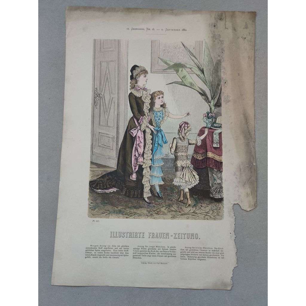 Biedermeier 1882 [móda, oblečení, ženy] - kolorovaná litografie cca 1850, grafika, nesignováno