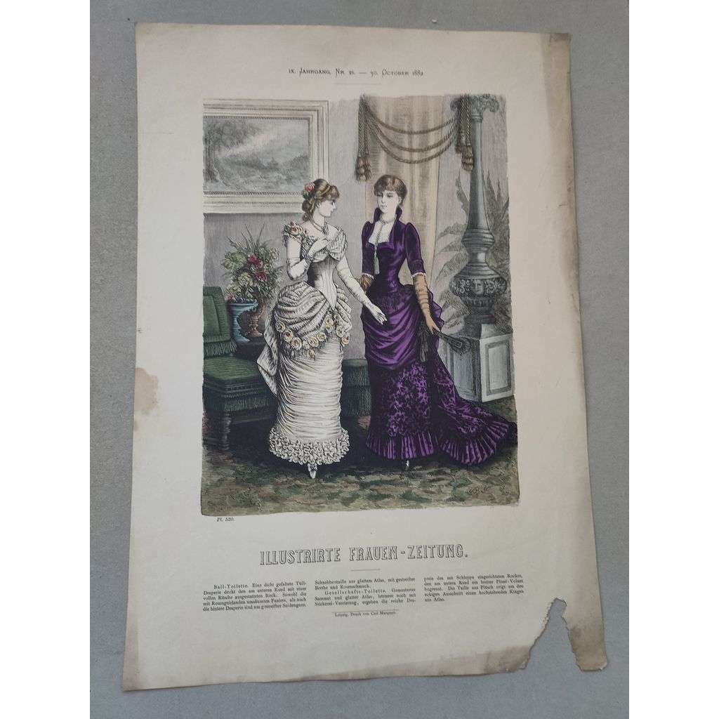 Biedermeier 1882 [móda, oblečení, ženy] - kolorovaná litografie cca 1850, grafika, nesignováno