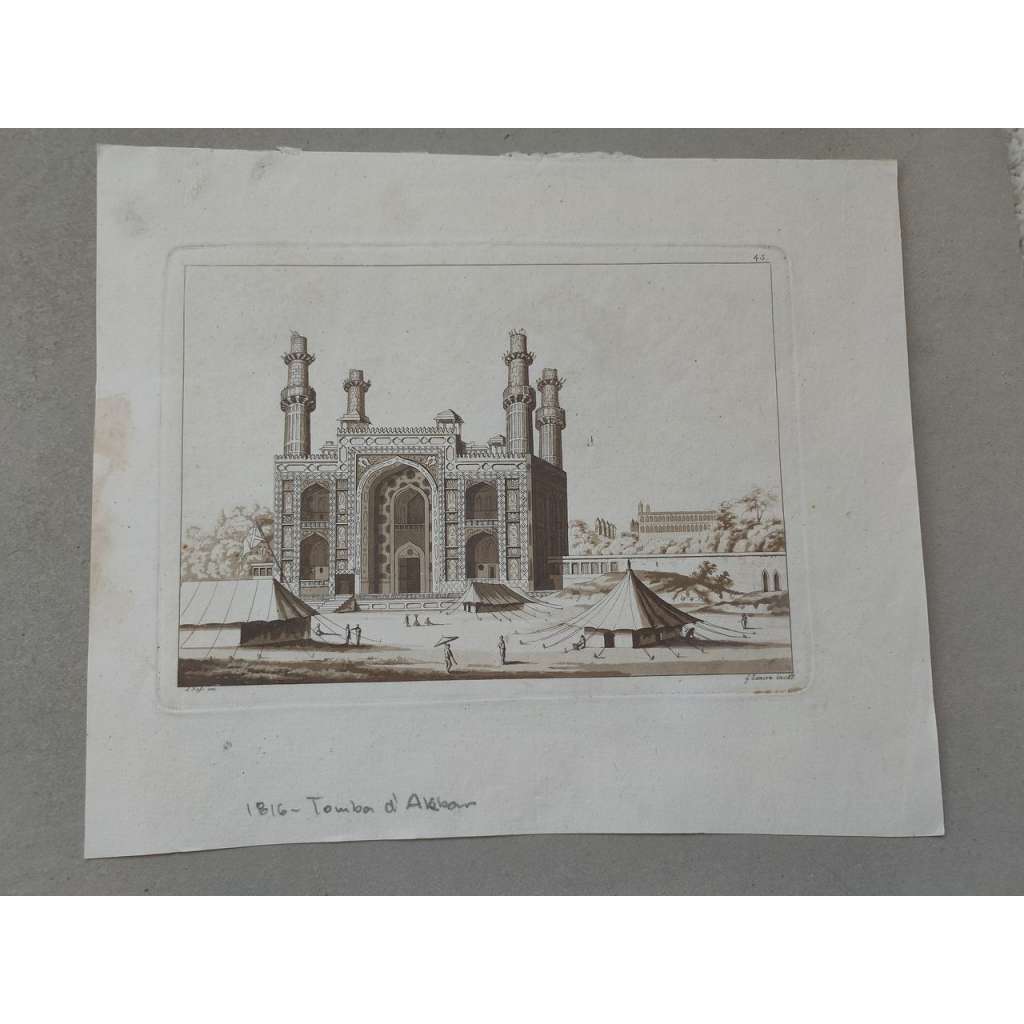 G. Lancon - Akbarova hrobka (Indie) - lept 1816, grafika, nesignováno