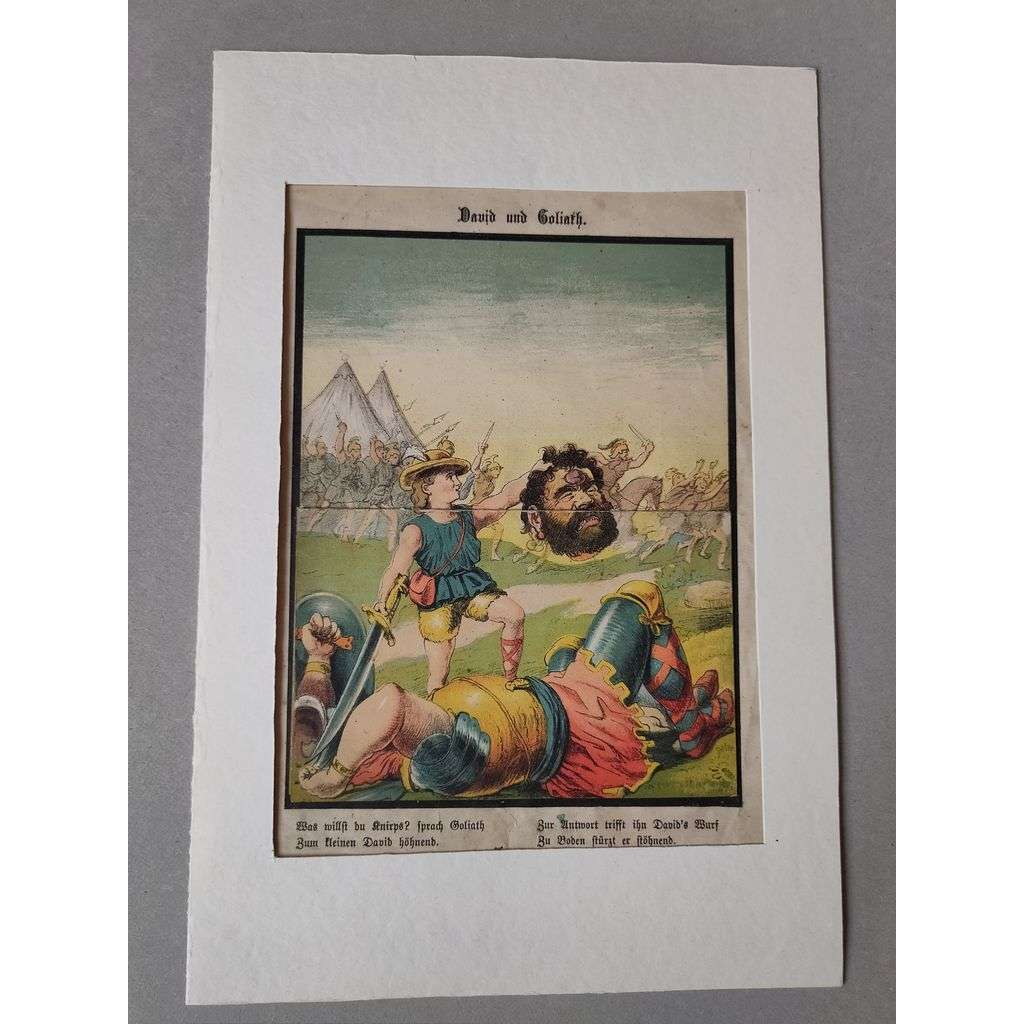 Ilustrace z dětské knihy - David a Goliáš, Bible (rozkládací) - grafika, nesignováno