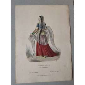 Vznešená Indka 15. století (Indie, žena) - kroje, móda, národopis - kolorovaná litografie cca 1880, grafika, nesignováno