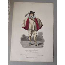 Nizozemský kavalír pol. 17. století - kroje, móda, národopis - kolorovaná litografie cca 1880, grafika, nesignováno