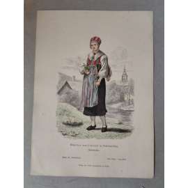 Švédsko, dívka z Leksand - kroje, móda, národopis - kolorovaná litografie cca 1880, grafika, nesignováno