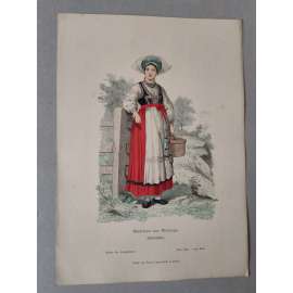 Dívka z Blekinge, Švédsko - kroje, móda, národopis - kolorovaná litografie cca 1880, grafika, nesignováno